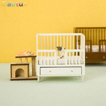 1:12 Кукольный домик Миниатюрная деревянная кровать Двуспальная кровать в европейском стиле Домашняя спальня Мебель Модель Декор Игрушка Кукла Аксессуары для дома