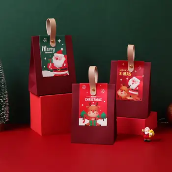1 шт. Подарочная упаковочная коробка Кожаная ручка Бумажные рождественские упаковочные коробки Подарочные рождественские подарочные пакеты Клаус Драже Коробка Конфеты Supp A4A0