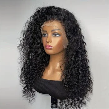180% плотность 26-дюймовый натуральный черный длинный мягкий кудрявый предварительно выщипанный кружевной парик спереди для женщин с детскими волосами термостойкий ежедневный