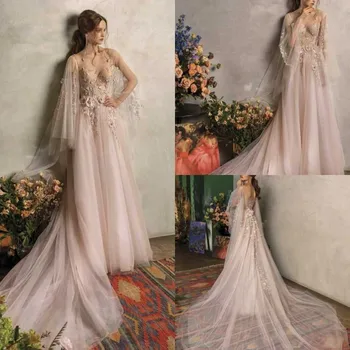 2020 Свадебные платья Драгоценность С длинным рукавом Кружевные аппликации Свадебные платья Великолепная спинка Sweep Train Свадебное платье