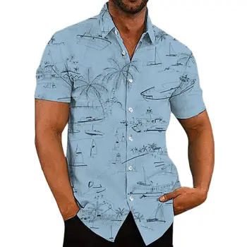 2023 Новая мужская гавайская рубашка с коротким рукавом для мужчин 3D блузка с принтом кокосовой пальмы Повседневная футболка оверсайз мужская одежда