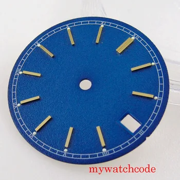 28,5 мм Синий циферблат для автоматического механизма NH35 с окошком даты Высококачественные детали