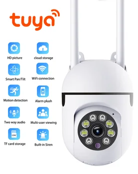 2MP 1080p Tuya Smart Life Полноцветная беспроводная PTZ-IP-купольная камера AI Humanoid Auto Tracking Home Security CCTV Радионяня