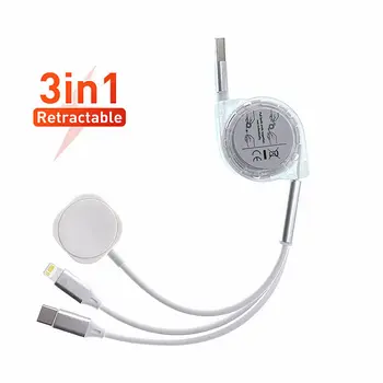 3 в 1 Выдвижной кабель USB Type C с магнитной зарядкой для Apple Watch Series Шнур быстрой зарядки для iPhone 14 13 12 Pro