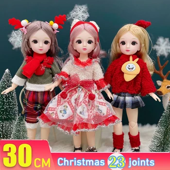 30 см куклы бжд рождественские новогодние подарки полный набор 1/6 аниме бжд с рождественской одеждой 23 суставные подвижные тела девочки одеваются игрушки