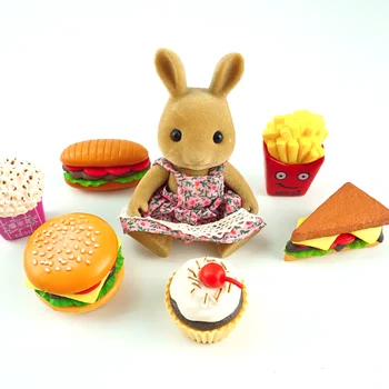 6 шт. Детский игровой набор для еды 1:12 Лесные животные Семейные куклы Гамбургеры и десерты Игрушки Мини-кухня Игрушка Еда для мальчиков и девочек