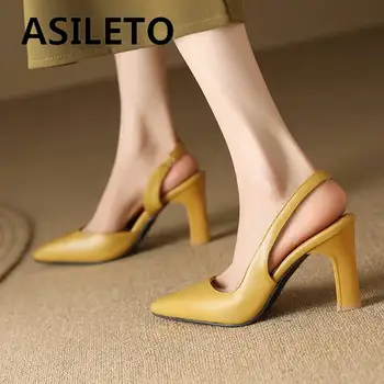ASILETO Luxry Женские сандалии Квадратный носок Сверхвысокий каблук 8,5 см Задний ремень Большой размер 44 45 46 Элегантная женская обувь для свиданий твердая