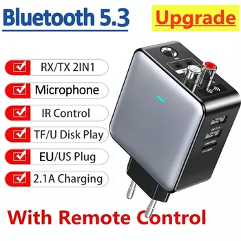 Bluetooth 5.3 Передатчик Приемник Стерео AUX 3,5 мм RCA TF Карта USB Зарядное устройство Беспроводной аудиоадаптер Пульт дистанционного управления для телевизора ПК Авто