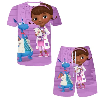Disney Doc McStuffins 3D-печатные футболки для девочек Детские повседневные дышащие одежды Комплекты пляжных шорт Harajuku
