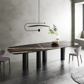 GY13 Современный минималистичный обеденный стол для большой квартиры Конюшня Black Rock Slab Столешница Mesa Раздвижная мебель для гостиной
