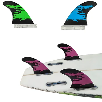 M Плавник для серфинга Tri UPSURF FCS 2 Фиолетовый/синий/зеленый Плавник для доски для серфинга Стекловолокно Производительность Core Double Tabs2 Фанборд Плавник Водный спорт