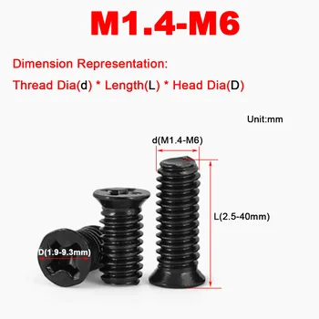 M1.4M1.6M1.7M2M2.5 Углеродистая сталь Черная Нестандартная поперечная тонкая маленькая болтовая головка с потайной головкой Маленький винт с плоской головкой