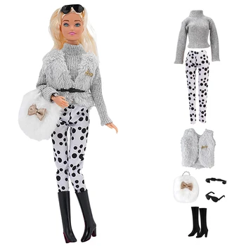 NK 1 комплект Платье в стиле покупок куклы: топ + жилет + пояс + брюки + солнцезащитные очки + симпатичная сумка + ботинки для куклы Барби TOY Аксессуары для дома