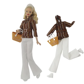 NK Official 1 Set (Аксессуары для покупок игрушечных домиков) Элегантная одежда для переодевания куклы: дизайн стиль рубашка + штаны для куклы Барби