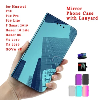 Sunjolly Зеркальный чехол Flip Stand Card PU Кожаный чехол Coque для Huawei P30 Pro Honor 10 Lite 8S Y6 Y5 P Smart 2019 NOVA 4E