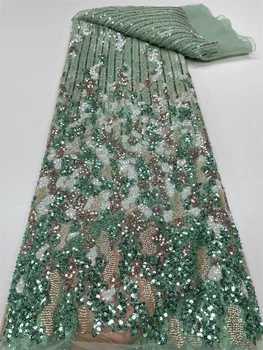 Африканская кружевная ткань 2023Высококачественная французская сетчатая кружевная ткань с пайетками Нигерийские кружевные ткани для шитья свадебного платья QF0852