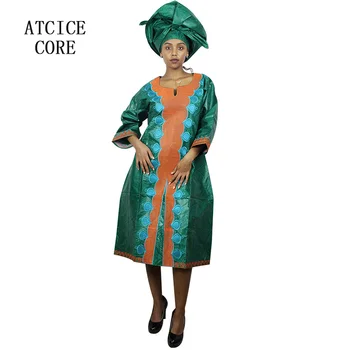 Африканские Платья Для Женщин Baizn Riche Вышивка Среднее Платье С Шарфом