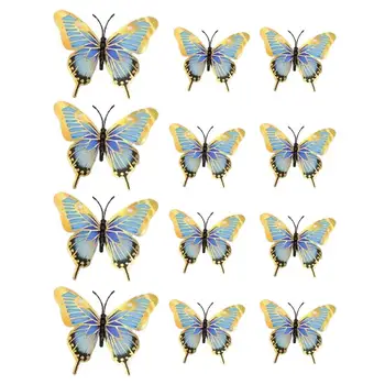 Бабочки Настенный Декор 3D Золотисто-Голубые Бабочки Настенные Украшения 12шт Съемные Бабочки DIY Искусство Декор Поделки Для Вечеринки