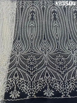 белый кружевная ткань из бисера ручной работы с жемчугом Новейшая кружевная ткань высокого качества 2023 Французская сетка для свадебного вечернего платья KB3504