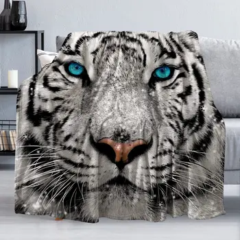 Белый тигр Одеяло Мягкий Уютный Теплый Сибирский Белый Тигр Под Голубой Звездной Ночью Одеяла для Дивана-кровати Фланелевое одеяло