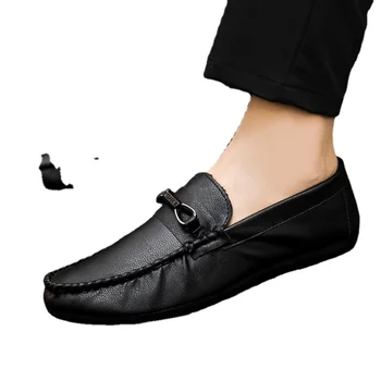 Весенняя и летняя мужская обувь с низким верхом 100 повседневная обувь Дышащая кожаная обувь черная рабочая обувь слипон