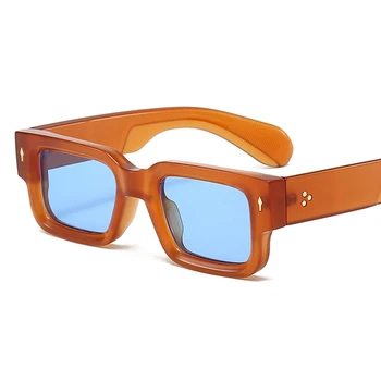  Винтажные квадратные солнцезащитные очки Женская мода Роскошные заклепки Оттенки UV400 Бренд Дизайнер Трендовые Мужские Панк Солнцезащитные очки Градиентные очки