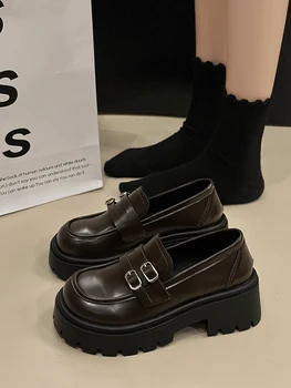Всематчевая черная обувь на плоской подошве с круглым носком для женщин Женская обувь Modis Oxfords Повседневные кроссовки Сабо Платформа Зима 2023 На каблуках