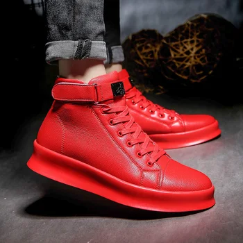  Горячая распродажа Модные красные кроссовки Мужские удобные высокие ботинки для скейтборда Мужские дизайнерские кроссовки на платформе Мужские кожаные кроссовки 2022