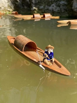 Деревянная игрушка ручной работы Деревянная лодка ручной работы Рыбацкая лодка из массива дерева Модель лодки Домашние украшения