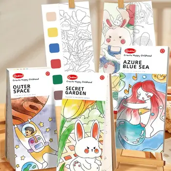 Детская акварельная книжка-раскраска поставляется с красками и кистями 20 листов Граффити Набор книжек-раскрасок DIY Закладки Искусство