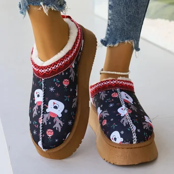 Зимние женские туфли на платформе 2023 Мода Keep Warm Plus Velvet Flat Snow Boots для женщин На открытом воздухе Повседневные домашние хлопковые тапочки