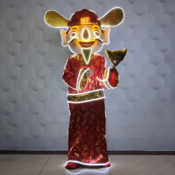 Китайский Новый год кукольные костюмы светодиодный свет традиционный фестиваль светящиеся в темноте костюмы бога богатства показывают благоприятные костюмы