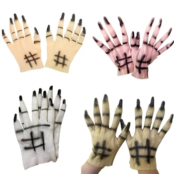 Косплей Резиновые перчатки Зимние теплые резиновые варежки с жуткой призрачной формой руки для девочек Мальчики Карнавалы Принадлежности для вечеринок
