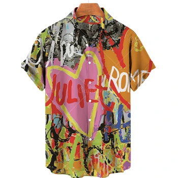 красочное граффити 3D-печатное лето мужская рубашка гавайская рубашка однорядная пуговица с коротким рукавом мужская модная свободная рубашка