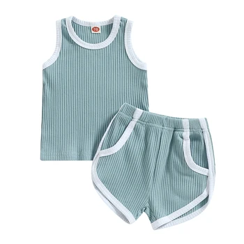 Малыш Малыш 2 шт. Летняя одежда, безрукавки контрастного цвета в рубчик + шорты