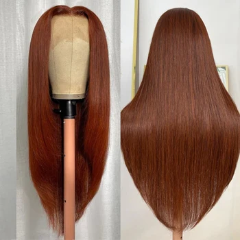 Многослойный парик красновато-коричневый 13x4 синтетические кружевные парики для женщин прям бесклеевые предварительно выщипанные волосы косплей вечеринка волокно