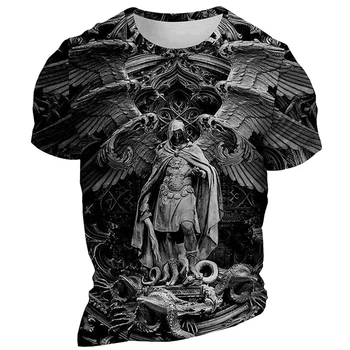 Новая мужская футболка в стиле ретро Devil Angel с 3D-принтом Топ с коротким рукавом Летний повседневный быстросохнущий футболка Оверсайз Уличный повседневный пуловер