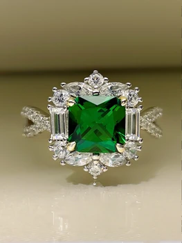 Новое искусственное зеленое кольцо высокой четкости для женского повседневного использования Европейские и американские ювелирные изделия из стерлингового серебра 925 пробы