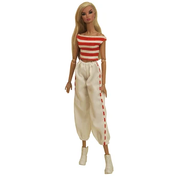 Новый 1x Модный наряд Повседневная одежда Рубашка Белые брюки Современная одежда для Барби Кукла Девочка 1/6 Кукольный домик Аксессуары
