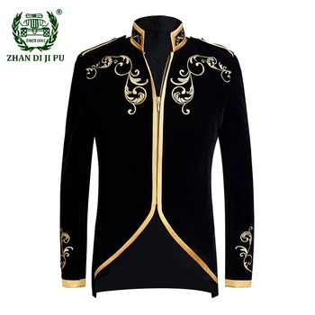 Новый винтажный дворец блейзер мужской бренд черный бархат с золотой вышивкой мужской блейзер slim fit свадебный костюм жениха куртка casaco masculino