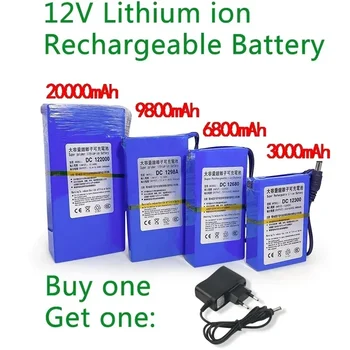 Новый литий-ионный аккумулятор постоянного тока 12 В 3000-20000 мАч Литий-ионная аккумуляторная батарея Зарядное устройство переменного тока большой емкости с 4 видами выбора емкости