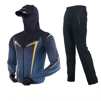  Новый рыболовный костюм с капюшоном для мужчин Ice Silk Дышащий Быстросохнущий Полный Zipper Рыбацкая одежда Набор На открытом воздухе Спортивная рубашка для рыбалки