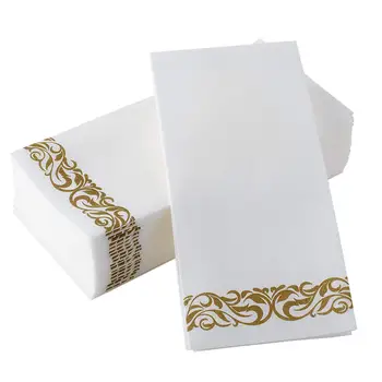 Одноразовые полотенца для рук Столовые бумажные салфетки Элегантные тканевые винтажные полотенца Белая фольга Золотой день рождения Свадебная вечеринка Домашний декор