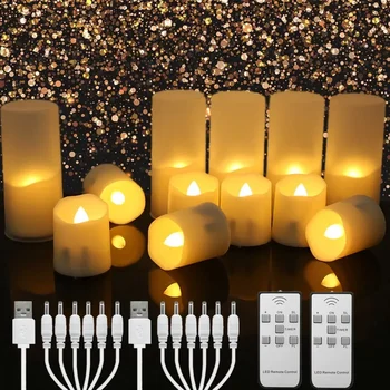 Перезаряжаемые светодиодные свечи с дистанционным таймером Электронные чайные свечи Беспламенные мерцающие свечи для рождественской свадьбы Домашний декор