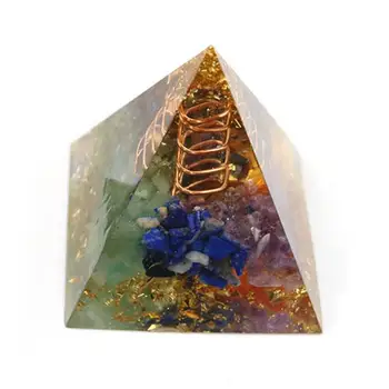 Пирамида Семь чакр Натуральный камень Оргонит Энергетические кристаллы Защита от ЭМП Оригинальный домашний офис Декор Смола Рейки Подарок