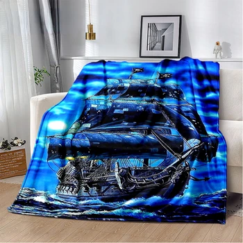 Пиратская лодка,Барка,Лодка Корабль Монстр Мягкое плюшевое одеяло,Фланелевое одеяло Бросок Одеяло для гостиной Спальня Кровать Диван Пикник