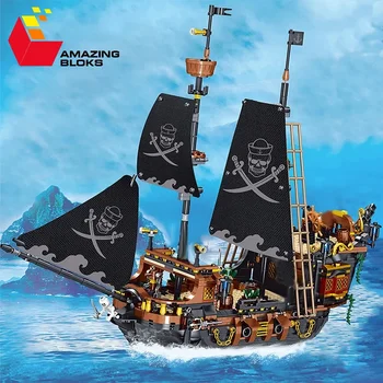 Пиратский корабль Строительные блоки Парусная лодка Приключение на море Классическая модель Сборка Кирпичи Украшение рабочего стола Детские рождественские подарки
