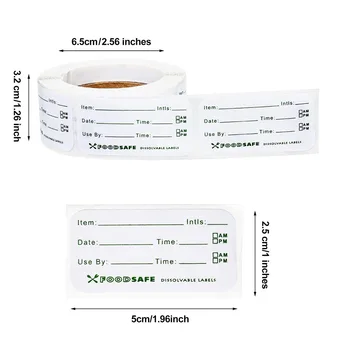 Растворимые этикетки для пищевых продуктов от Food Safe 1x3'' Наклейки для кухонного хранения для морозильной камеры Идеально подходит для многоразовой тары 250 этикеток в рулоне