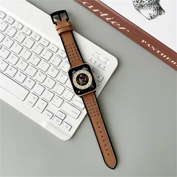 Ремешок для Apple Watch ремешок 45 мм 44 мм 42 мм ультра 49 мм Кожаный браслет correa для часов iwatch series 8 7 6 5 3 SE 38 мм 40 мм 41 мм