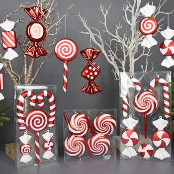 Рождественский подвесной конфетный шар Конфеты Трость Кулон Красный Белый Леденец Леденец Рождественская елка Декор Дом Новый год Прочный Простая установка